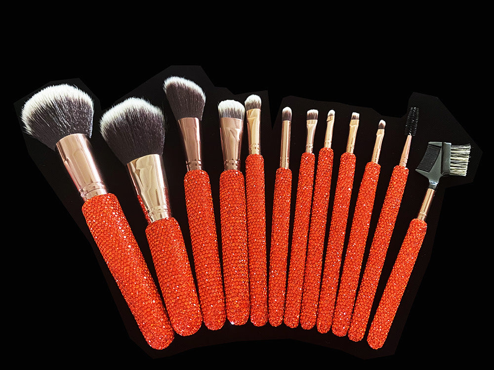 A High-grade diamond-encrusted makeup brush 12-piece set Factory direct sales diamond makeup tool set Loose powder blush makeup brush - Mixbatch