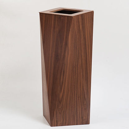 A wooden trash can