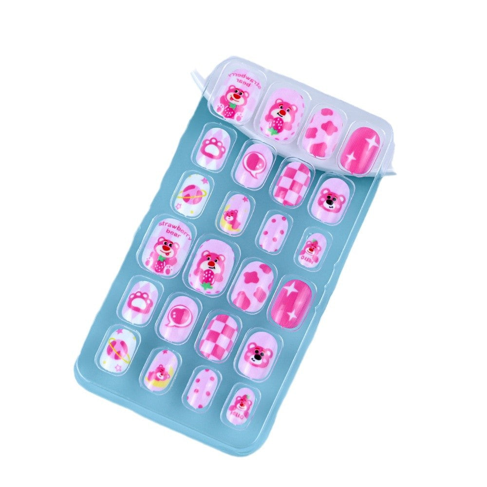A Cross-border 24 pieces of children wearing nail cartoon animated nail patch removable girl cute manicure fingernail piece - Mixbatch