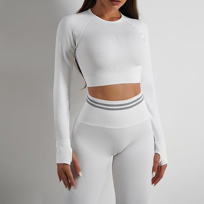 A Seamless knitted slim fit hip lift moisture wicking sports fitness clothes beautiful back fitness bra yoga clothes set