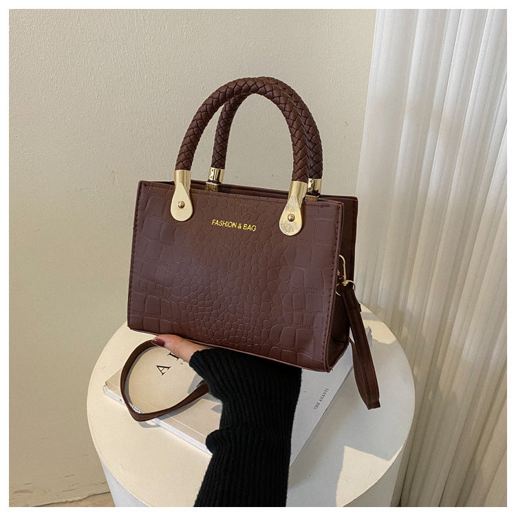 A Fashion Small Square Bag Women's Stone Pattern Woven Shoulder Crossbody Casual Women's Bag Approved - Mixbatch
