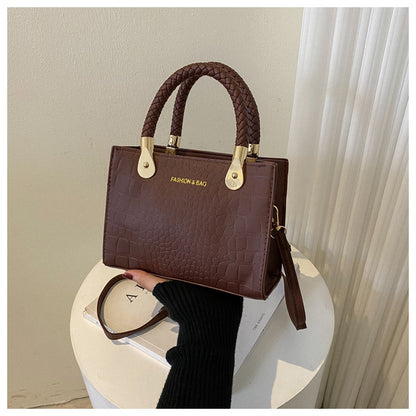 A Fashion Small Square Bag Women's Stone Pattern Woven Shoulder Crossbody Casual Women's Bag Approved - Mixbatch