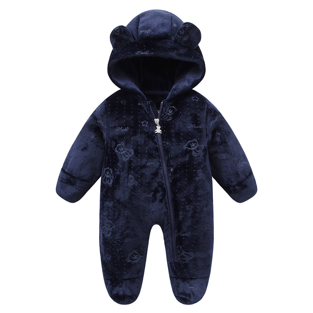 A baby onesie velvet spring and autumn clothes going out clothes baby autumn and winter foot-wrapped Romper climbing clothes