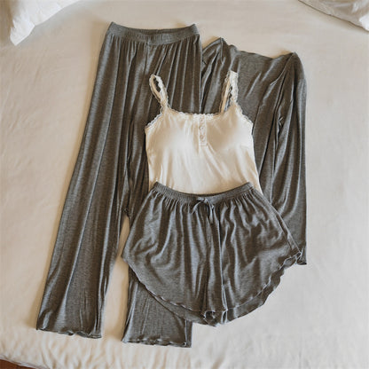 A Modal pajamas women's spring, autumn and winter sexy with chest pads, summer suspenders, trousers can be worn outside, simple loungewear cover - Mixbatch