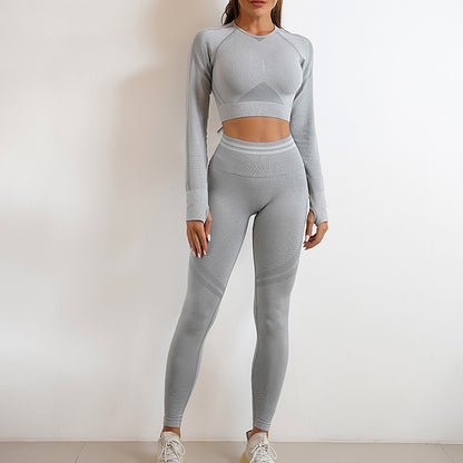 A Seamless knitted slim fit hip lift moisture wicking sports fitness clothes beautiful back fitness bra yoga clothes set