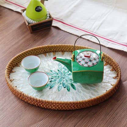 Hand-woven rattan-colored shell fruit plate decoration