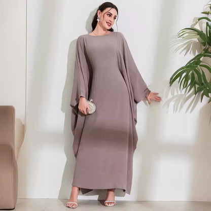 Cross-border new Muslim robe, Middle Eastern Arabic dress, straps, bat sleeves, crew neck, fashionable and elegant dress - Mixbatch