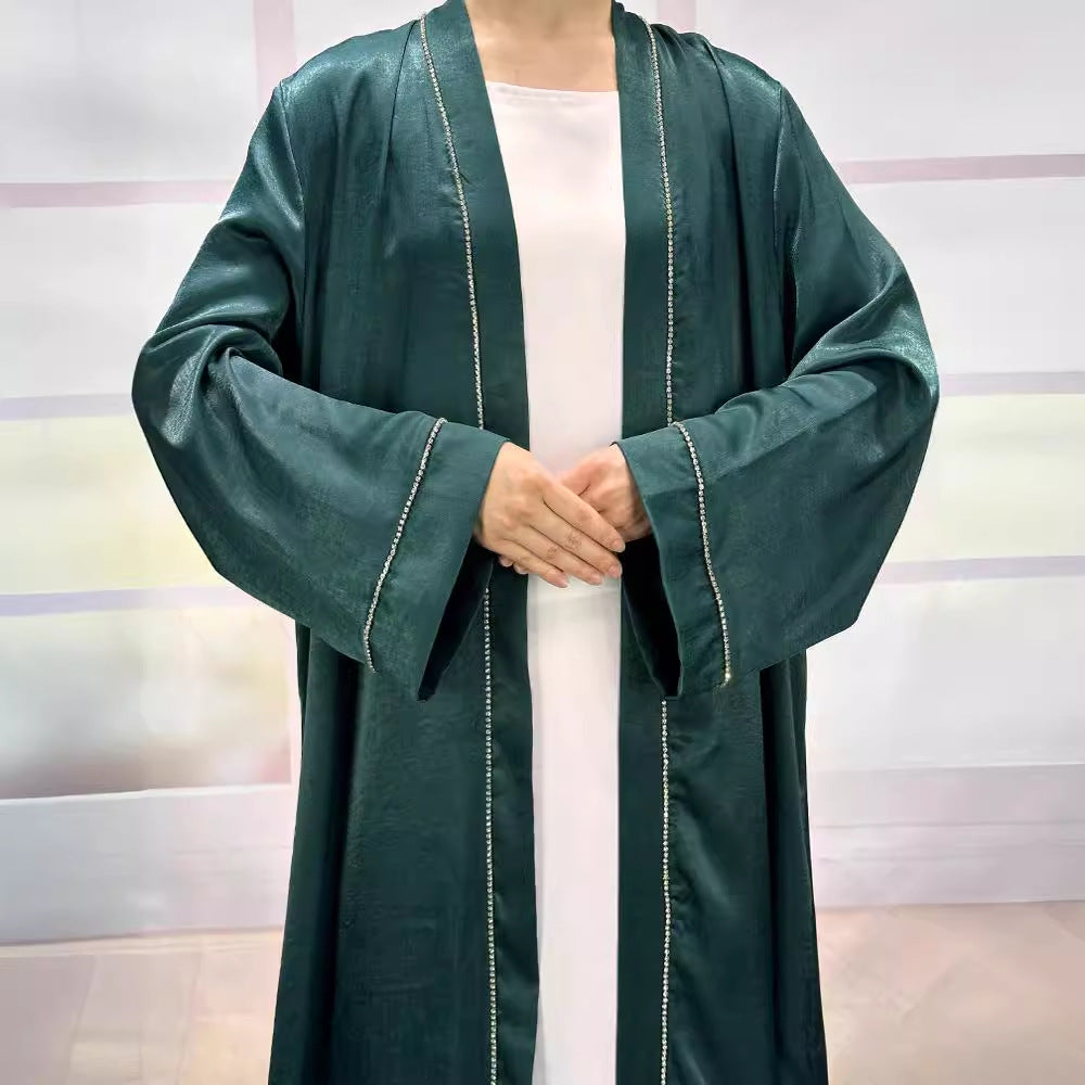 New Middle Eastern Muslim Clothing Fashion Elegant Nailed Diamond Cardigan Dress Belt Robe - Mixbatch