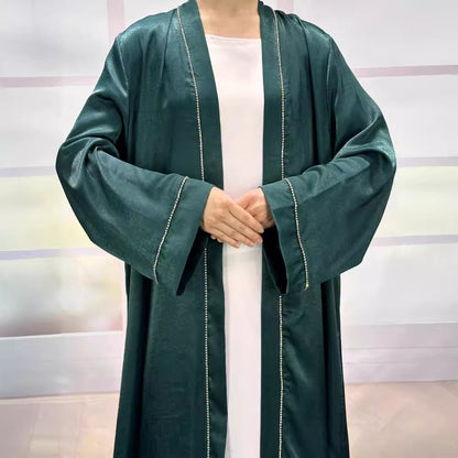 New Middle Eastern Muslim Clothing Fashion Elegant Nailed Diamond Cardigan Dress Belt Robe - Mixbatch