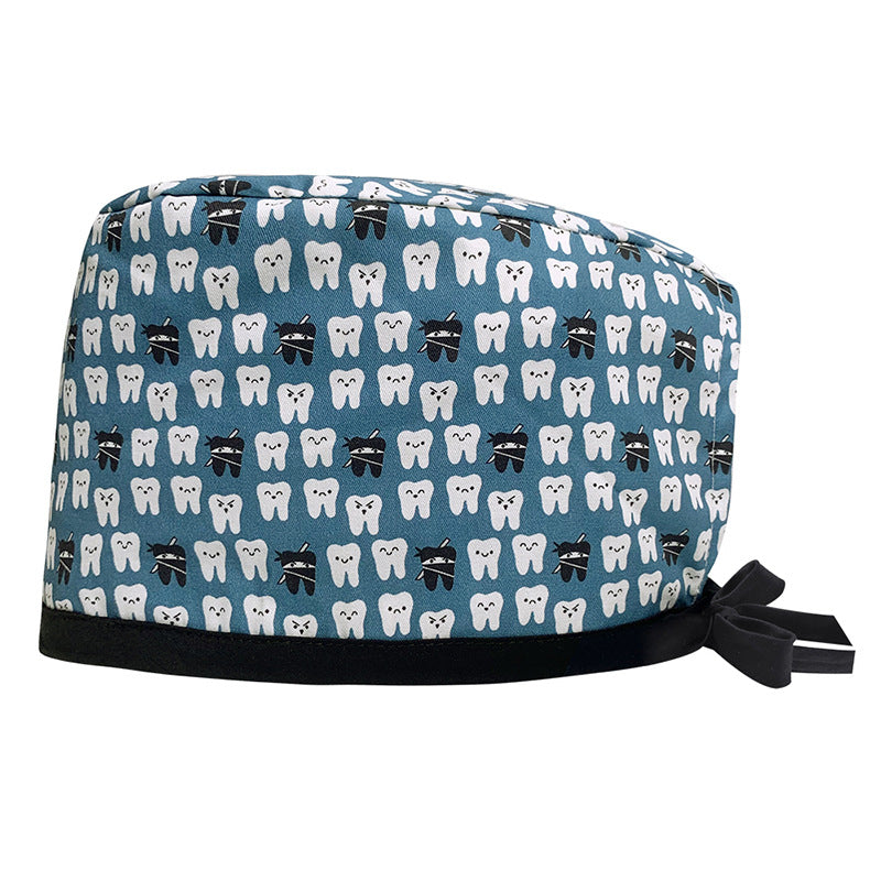 A Cotton Printed Surgical Cap Adjustable Women's Long Hair Baotou Cap Dentist Stomatology Clinic Frosted Cap Men's Foreign Trade