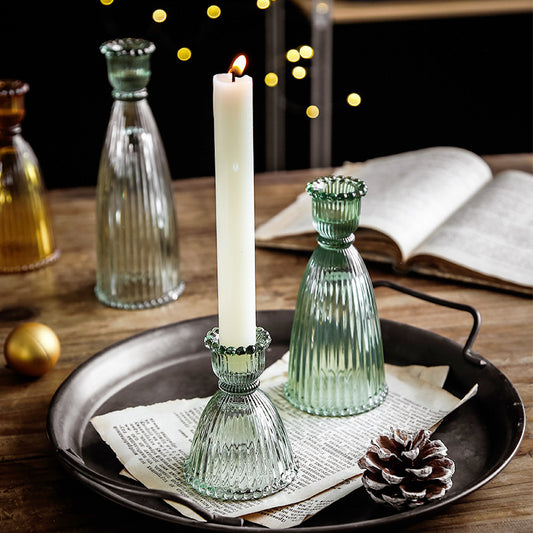 A glass candlestick ornament