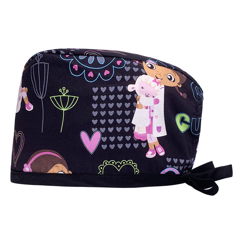 A Cotton Printed Surgical Cap Adjustable Women's Long Hair Baotou Cap Dentist Stomatology Clinic Frosted Cap Men's Foreign Trade