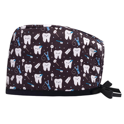 A Cotton Printed Surgical Cap Adjustable Women's Long Hair Baotou Cap Dentist Stomatology Clinic Frosted Cap Men's Foreign Trade