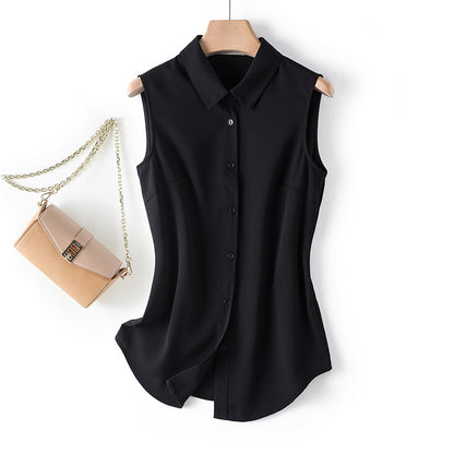 A White sleeveless shirt women's autumn medium and long inner vest top loose backing vest lapel anti-wrinkle shirt