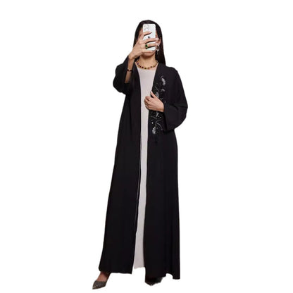 New handmade beaded Middle Eastern Muslim clothing long dress fashionable and elegant cardigan crumpled dress robe - Mixbatch