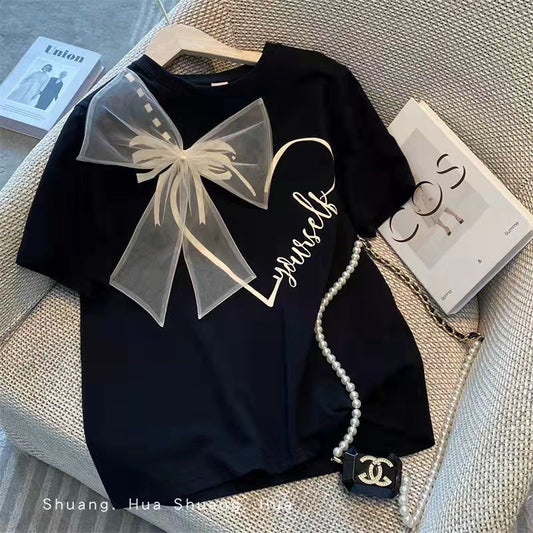 A Black Short Sleeve T-Shirt Women's Summer - Mixbatch