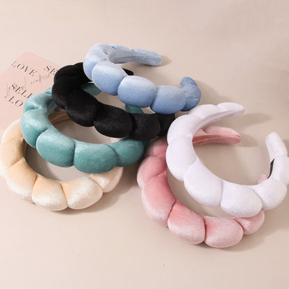 A Golden Velvet Cloud Headband Women's High Cranium Top Wash Headband Simple Solid Color Versatile Headband Hair Accessories