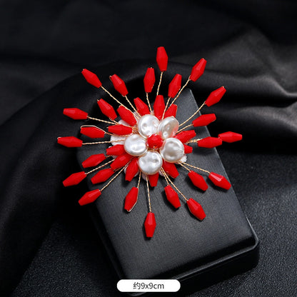 A elegant temperament luxury imitation pearl brooch women's fashion versatile snowflake pin high-end atmospheric corsage coat accessories - Mixbatch
