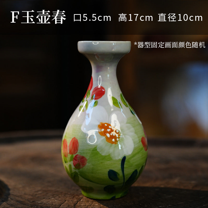 A Jingdezhen handmade oil painting vase dried flower home decoration TV cabinet ornament wine cabinet TV cabinet ceramic flower device