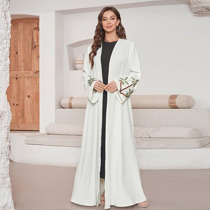 New Middle Eastern Muslim Fashion Elegant Long Sleeve Cardigan Embroidered Dress Robe - Mixbatch