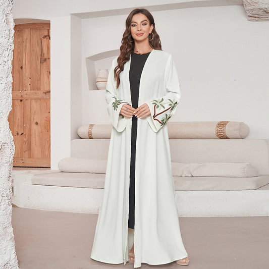 New Middle Eastern Muslim Fashion Elegant Long Sleeve Cardigan Embroidered Dress Robe - Mixbatch