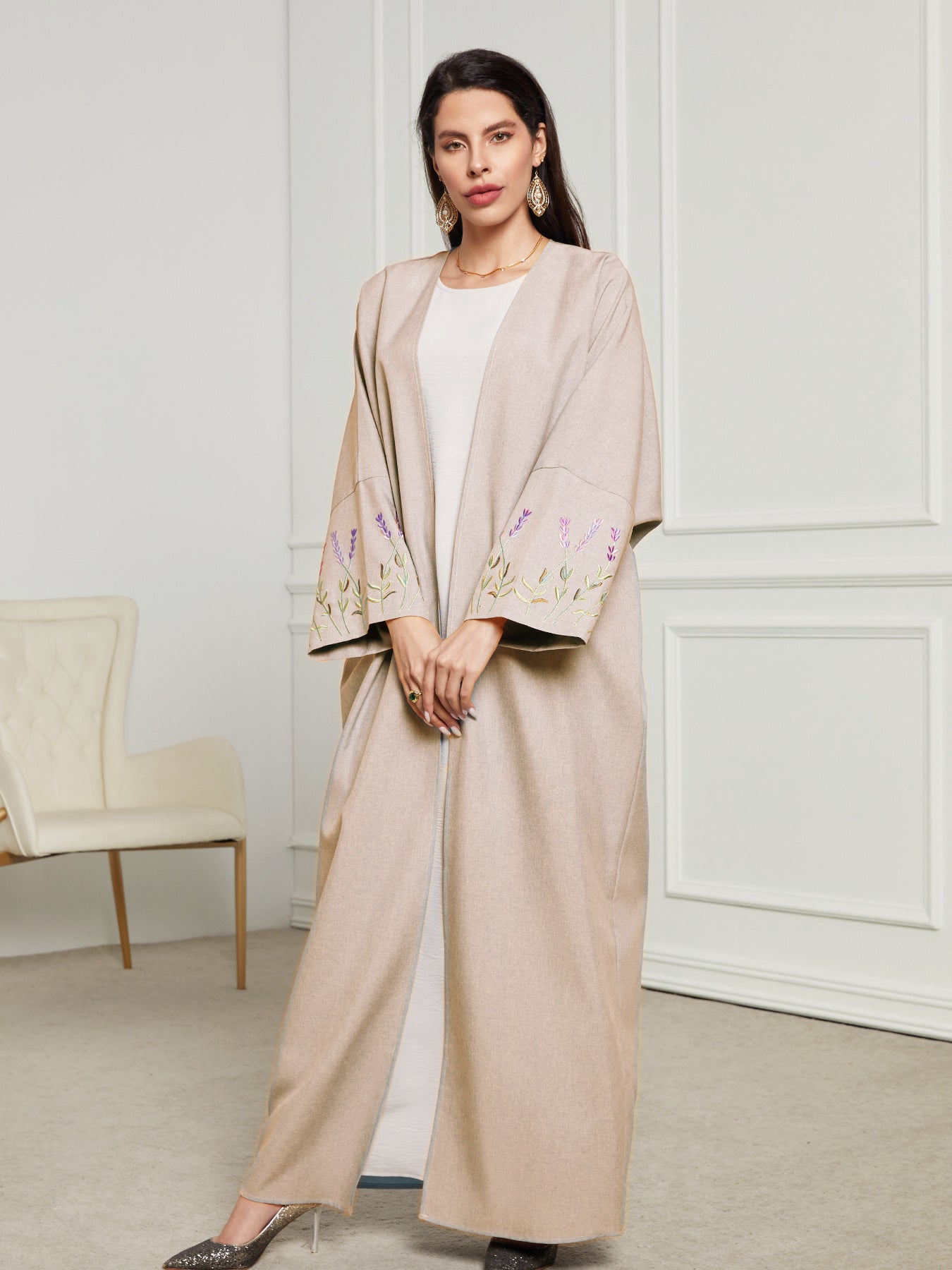 Spring and summer new robe Middle Eastern Muslim fashion embroidery elegant cardigan long skirt bat sleeve dress - Mixbatch