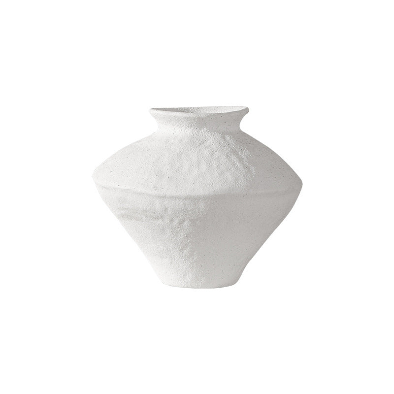Nordic ceramic vase flower arrangement, high-end ornament, white Zen wabi-sabi art decoration, dry vase.