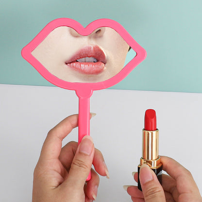 A new lip handheld makeup mirror can be printed LOGO handle mirror high definition portable makeup mirror DIY mini mirror - Mixbatch