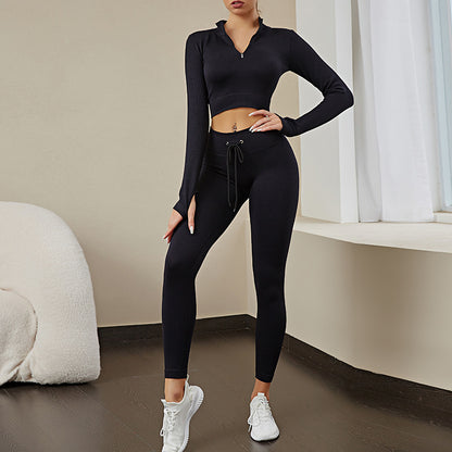 A Seamless Sports Fitness Clothing Skinny Breathable Long Sleeve Yoga Clothing Elastic Fitness Yoga Pants Yoga Suit Women