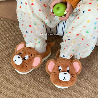 Cat and Mouse Tom Hug Slippers Home Non-Slip Thick Bottom Fluff Tug