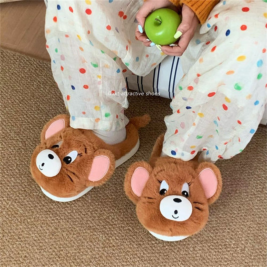 Cat and Mouse Tom Hug Slippers Home Non-Slip Thick Bottom Fluff Tug