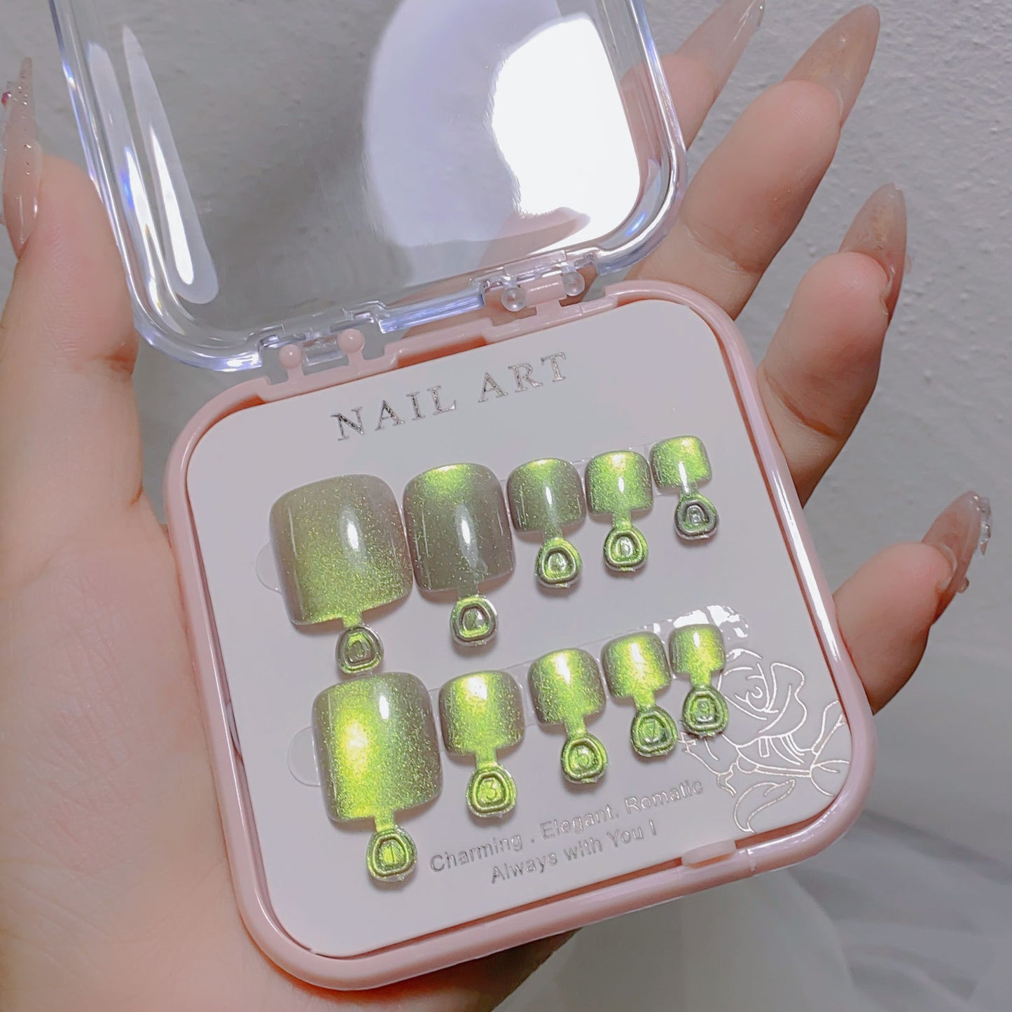 A manicure handmade wear nail spar cat eye flash drill foot nail patch wear nail foot manicure fake nail wholesale - Mixbatch