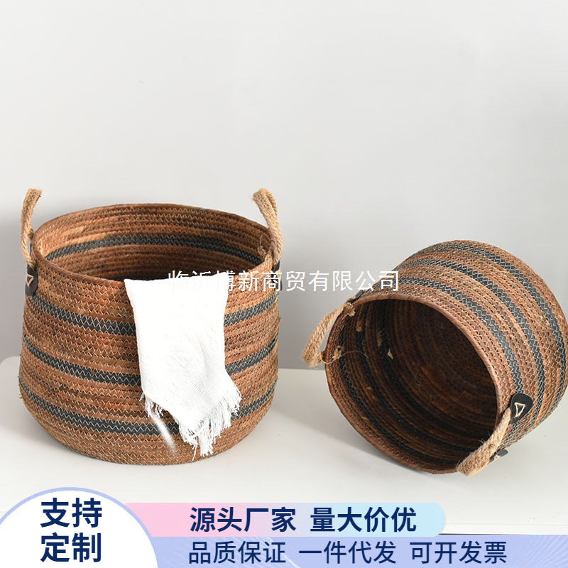 A rattan storage basket