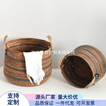 A rattan storage basket