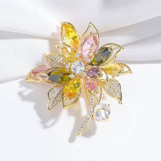 A brooch, female Korean version of colored zircon corsage fashion temperament suit coat pin clothing accessories flower brooch - Mixbatch