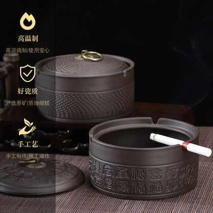 A Purple sand ashtray with lid anti-fly ash medium ceramic