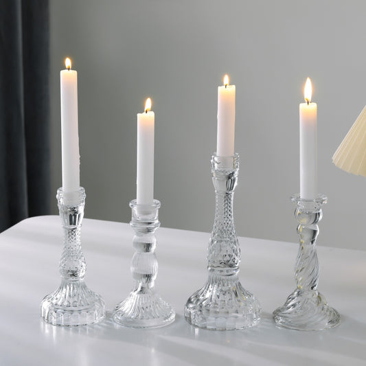 A transparent crystal glass candlestick ornament
