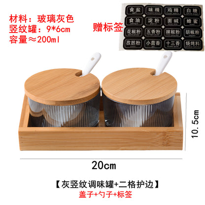 A kitchen seasoning box bamboo cover glass jar