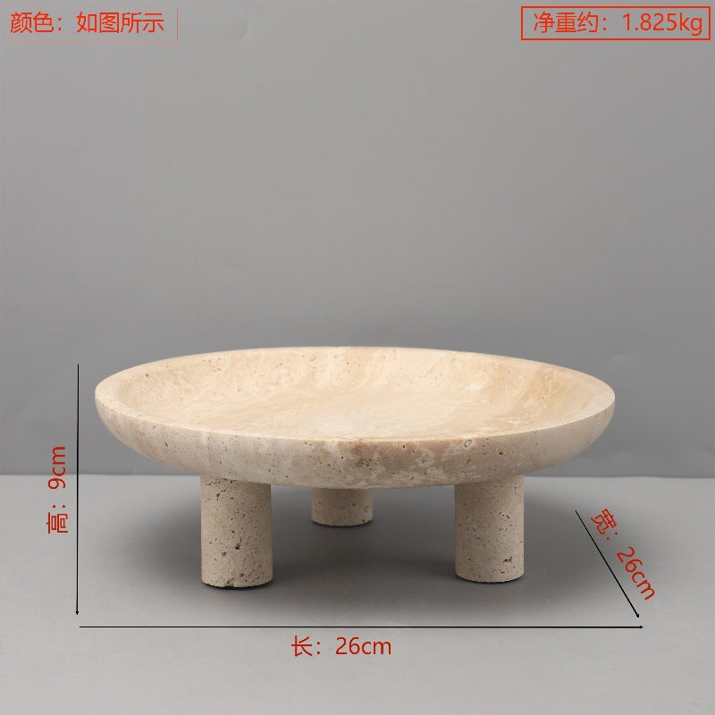 صينية زخرفية دائرية الشكل مصنوعة من رخام الترافرتين 