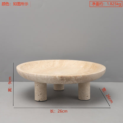 صينية زخرفية دائرية الشكل مصنوعة من رخام الترافرتين 