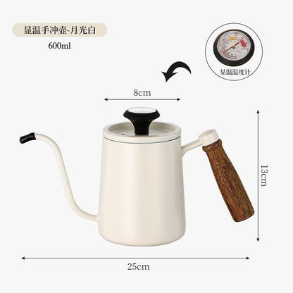 304 stainless steel hand-brewed coffee pot with lid, hanging ears, long mouth, thin mouth pot with thermometer, inner scale coffee utensils