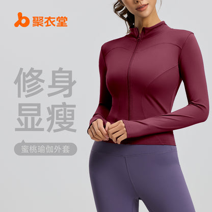 A basic yoga suit jacket nude tight breathable stand-up collar sports fitness top women