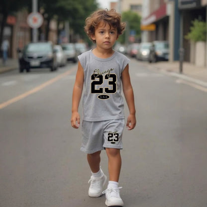 A European, American and foreign trade Amazon summer new hot sale No. 32 printed children's clothing set short-sleeved T-shirt shorts medium and old children
