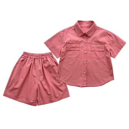 A Boys' suit Double pocket shirt and shorts Two-piece suit 3-8 years old - Mixbatch