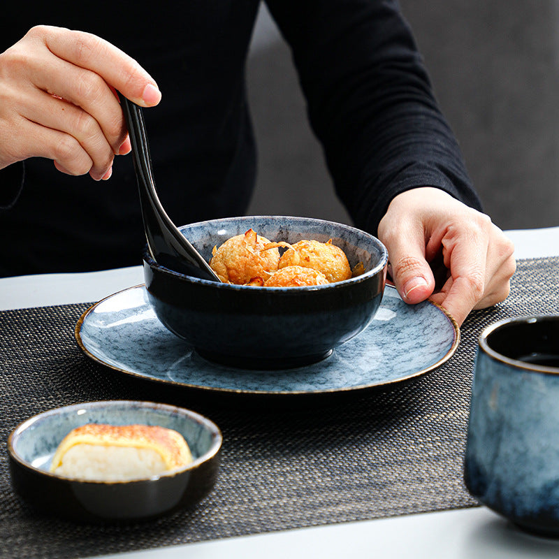 A Japanese high-end light luxury Western food ceramic wing bowl plate spoon cup hotel restaurant table four-piece tableware set