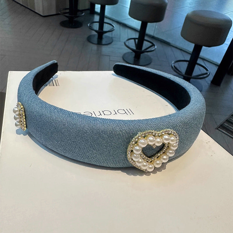 A Korean version of denim love headband high cranial top hairpin female simple high-end headband daily pressure hair headgear hair accessories