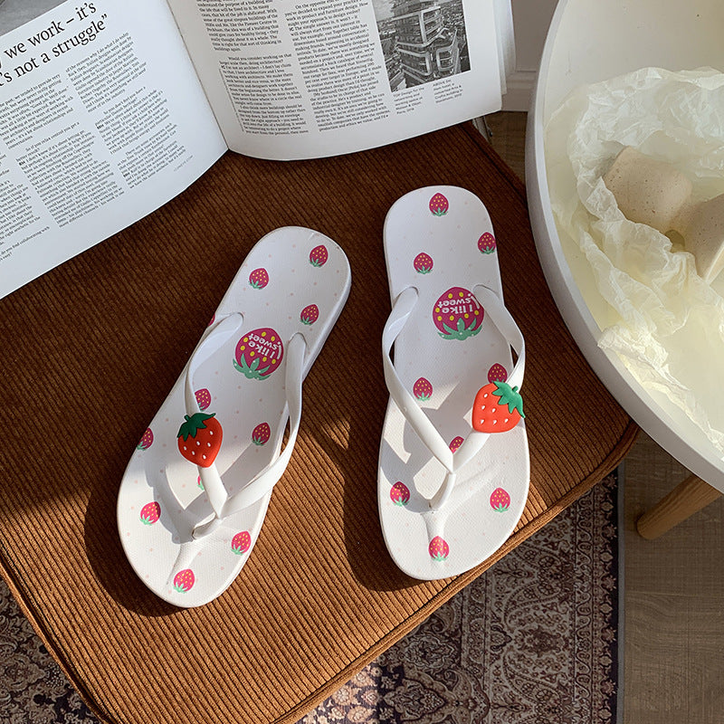 A flip-flops female summer casual wear simple fruit cartoon light and comfortable soft bottom toe pinch foot beach cool slippers