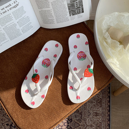 A flip-flops female summer casual wear simple fruit cartoon light and comfortable soft bottom toe pinch foot beach cool slippers
