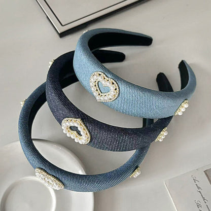 A Denim Blue High Cranium Headband Spring and Summer Daily Out Temperament Hair Accessories Premium Sense Wide Edge Headband