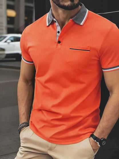 A men's new casual short sleeves; cool and breathable fashion ribbed lapel polo shirt